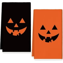 Halloween Kitchen Towels Pumpkin Face Dish Towels 18 x 26 Inch Orange Black Hand Drying Tea Towels for Cooking Baking Cleaning Wipe Gift, Set of 2