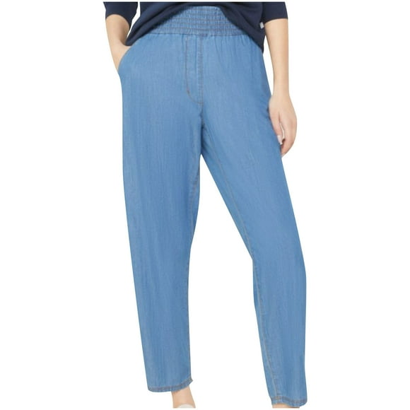 matoen Women's Fashion Jeans Solid Color Pockets Denim Pants Casual Straight High Waist Elastic Trousers