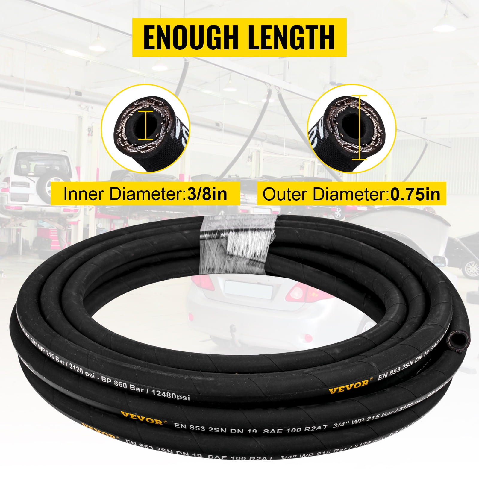 PARKER HYDRAULIC HOSE 487TC-4 1/4" 50' TWO WIRE HOSE GLOBAL CORE TOUGH COVER 