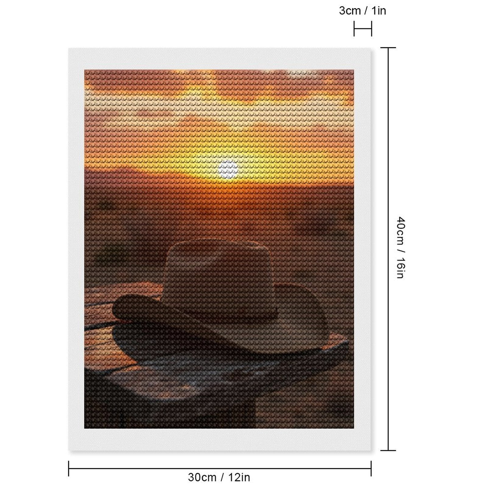 Diamond Art Kits for Adults, Western Sunset Cowboy Hat Desert 5D Diamond Painting Kits for Adults Beginners, DIY Full Drill Diamond Painting, Gem Art and Crafts 12x16