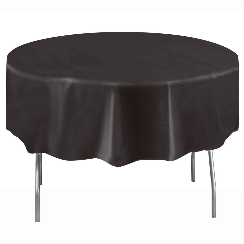 Plastic Round Black Party Tablecloths, 84in, 2 Count