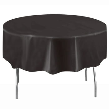 Black Plastic Round Tablecloths, 84in, 2ct
