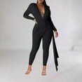 thumbnail image 4 of Ahabrexf Sets for Women Sexy Jumpsuits for Women Women's Solid Color Sexy V-Neck High Elasticity Jumpsuit Set Sexy Jumpsuits for Women, 4 of 7