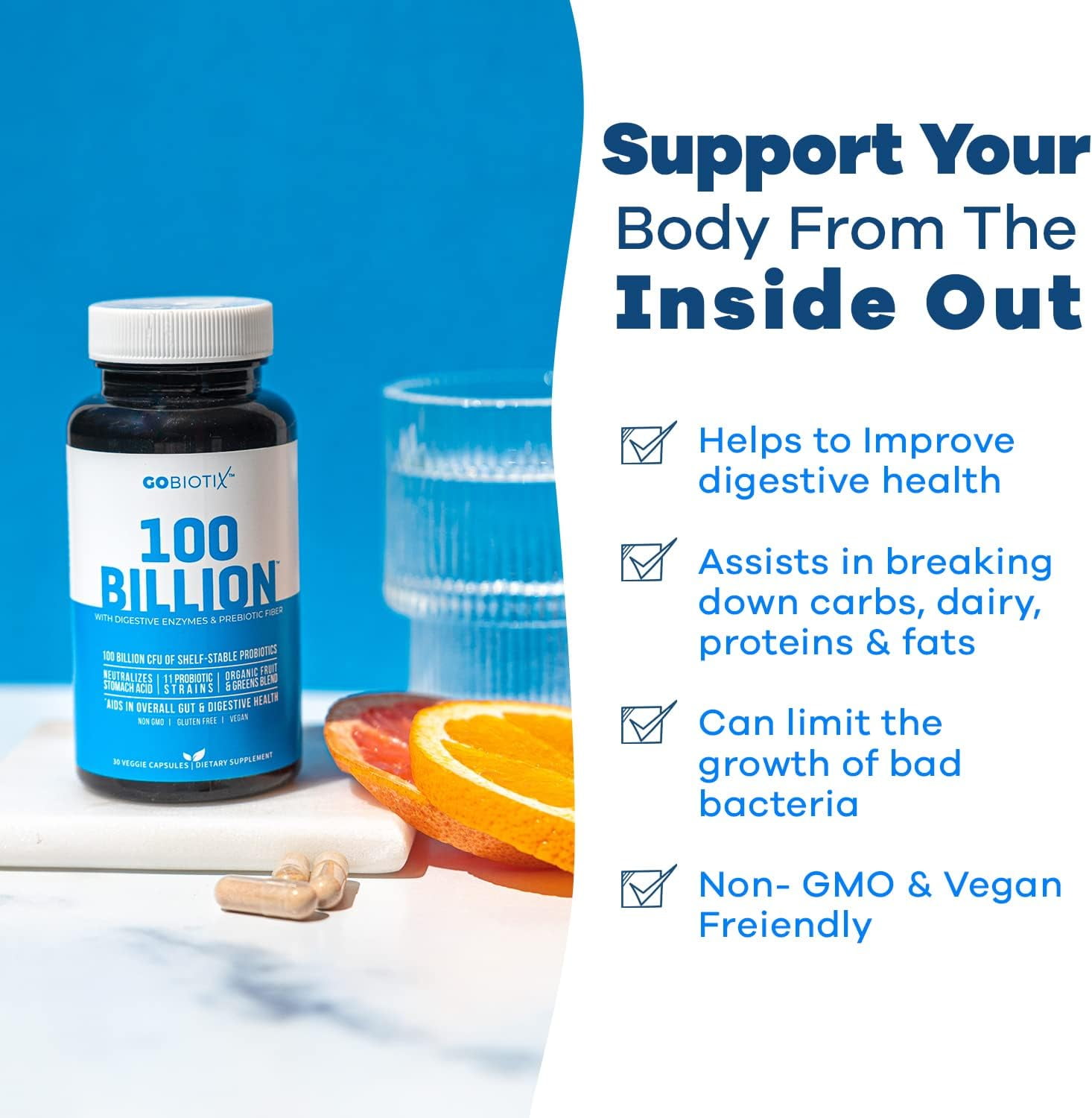 GoBiotix Probiotic 100 Billion CFU, Probiotics for Digestive Health & Prebiotics, 30 Ct