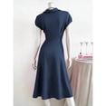 thumbnail image 2 of Navy Blue Polka Dot Short Sleeve Collared Shirt Dress, A-Line Maxi Dress For Women, 2 of 6