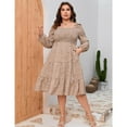 thumbnail image 3 of Plus Size Floral Dresses Women's Long Sleeve Square Neck Smocked Flowy Ruffle A Line Maxi Dress, 3 of 5