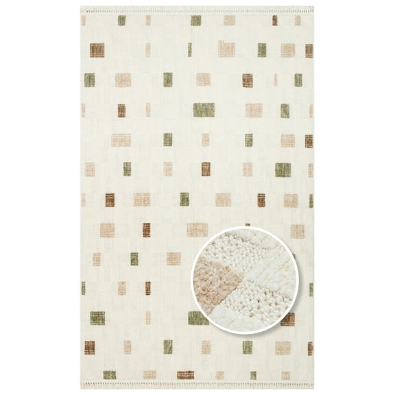 Bagheria Beige Modern Area Rugs for Living Room Jacquard Textured Modern Rugs Soft Geometric Rug for Bedroom Mid Century Washable Rug Non-Slip Bohemian Carpet Perfect for Dining Room Office Beige