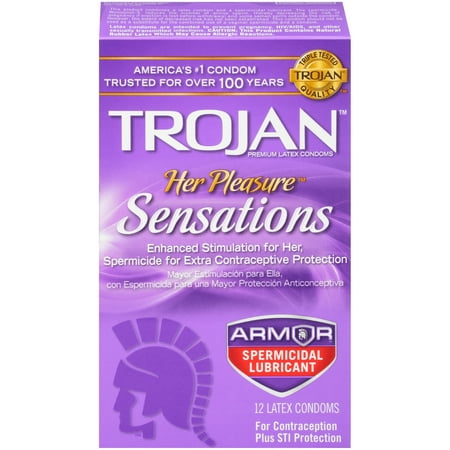 TROJAN Her Pleasure Sensations Condoms with Armor Spermicidal Lubricant, 12