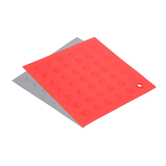 Unique Bargains Silicone Trivet Mats 2pcs, Square Dots Hot Pan Pads Dish Drying Mat for Kitchen Counter Table Light Gray, Red