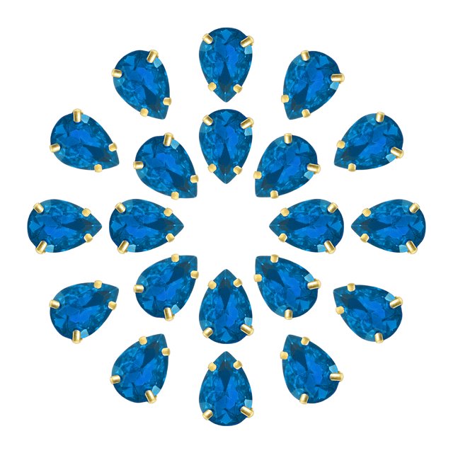 Unique Bargains 20Pack Teardrop Sew on Rhinestone - 14x10mm Glass Teardrop Crystal Rhinestones in Gold Prong Setting (Blue)