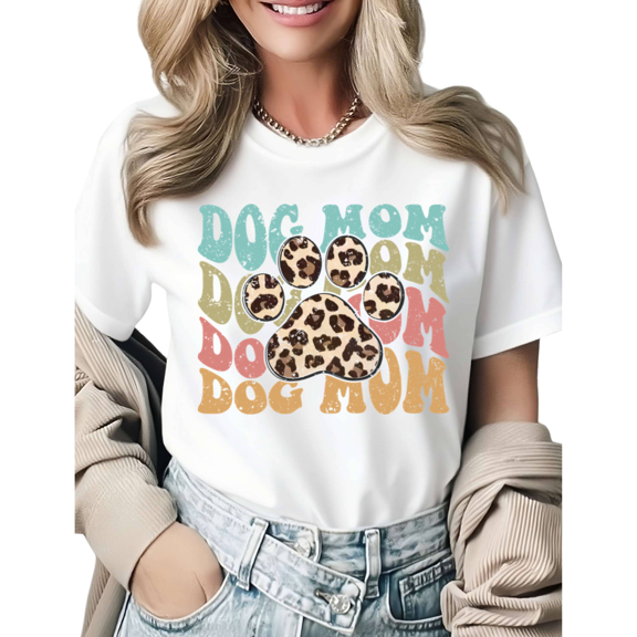 Dog Mom Pet Lover Retro Leopard Graphic Tees Womans T shirt Shirts Black White S-5XL Tops