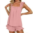 thumbnail image 1 of Womens Summer Pajamas 2-Piece Lounge Set Ruffle Hem Tank Tops Shorts Pajama Sets Pjs Sleeping Nightwear Hot Pink, S, 1 of 7
