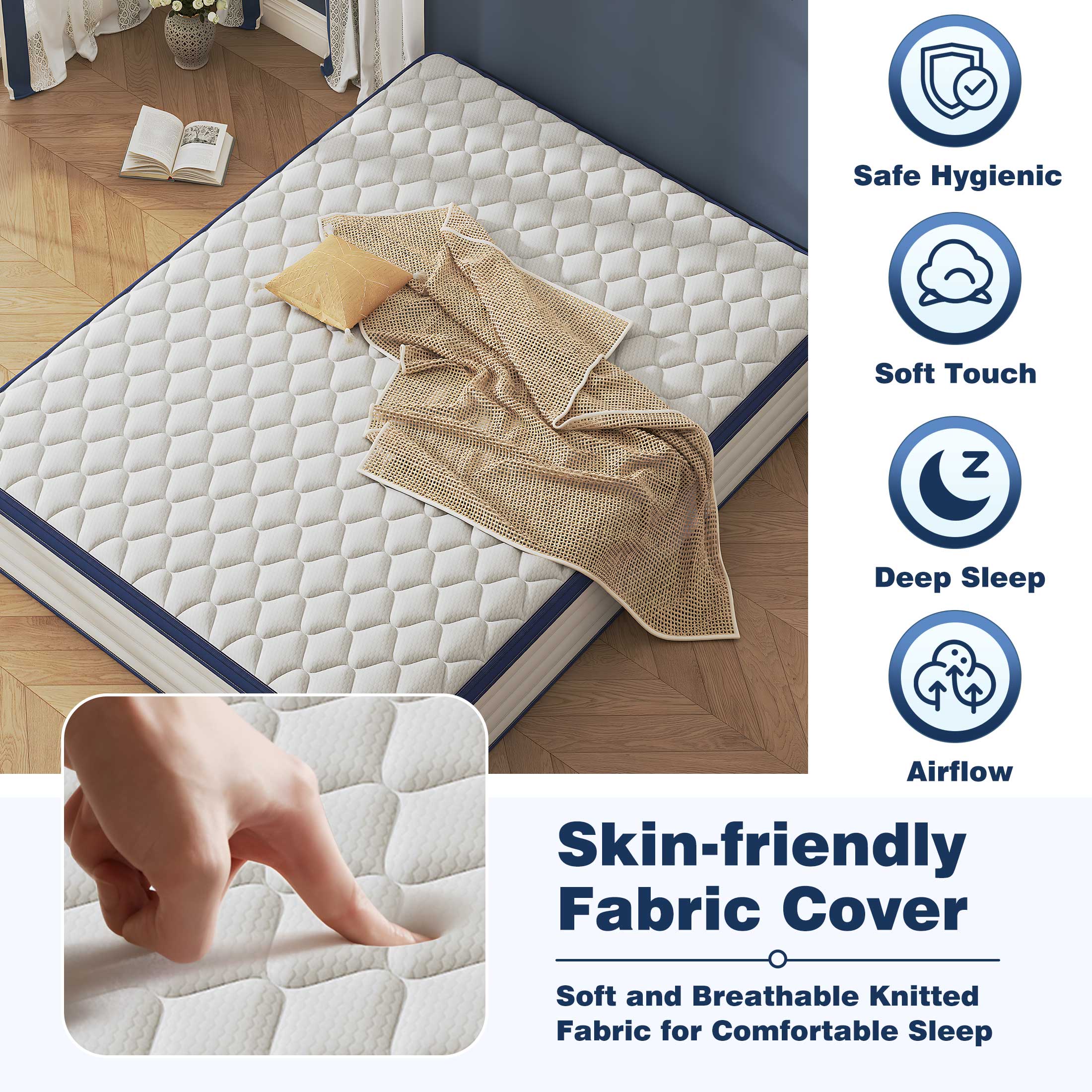 Twin Mattress 12", HSUNNS Hybrid Mattress with Gel Memory Foam and Independent Pocket Springs, Mattress in a Box, Medium Firm, Pressure Relief & Support, White