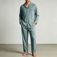 thumbnail image 6 of Ecqkame Cotton Pajamas for Men Set Plaid Long Sleeve Lapel Button Down Tops Elastic Waist Pants Casual Comfy 2 Piece Sleepwear Sets Army Green XXXL, 6 of 6