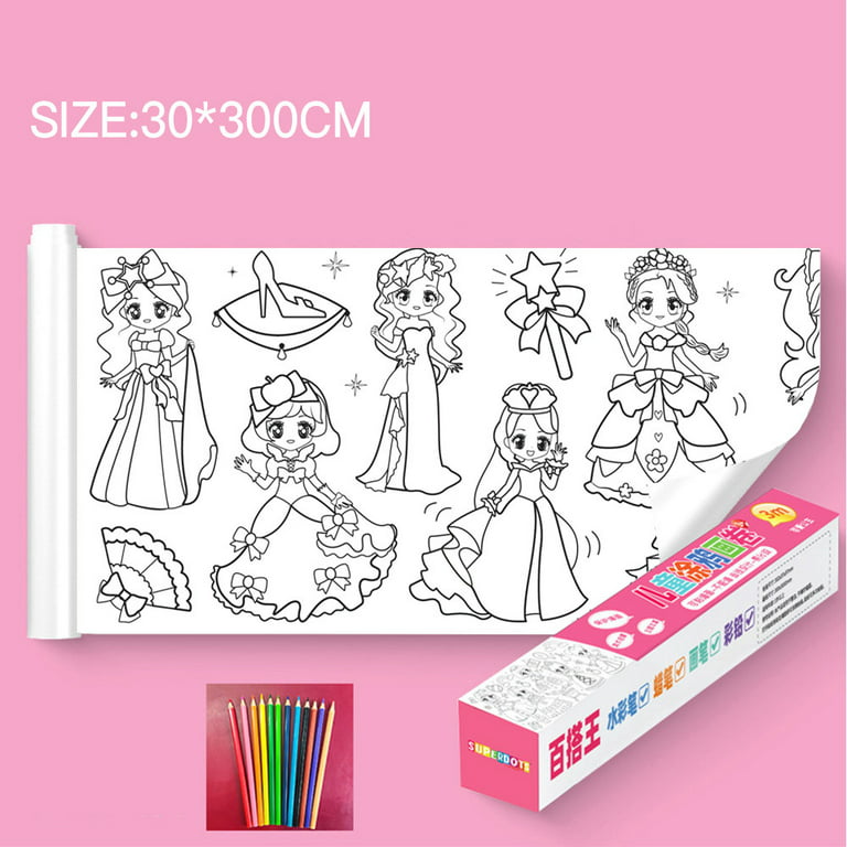 2PCS Childrens Drawing Roll,Drawing Roll Paper for  Kids,Childrens Coloring Roll,Coloring Paper Roll for Kids,Drawing Roll  Paper for Kids Sticky(Cute Princess+Dinosaur Paradise+12 Colored Pencils) :  Arts, Crafts & Sewing