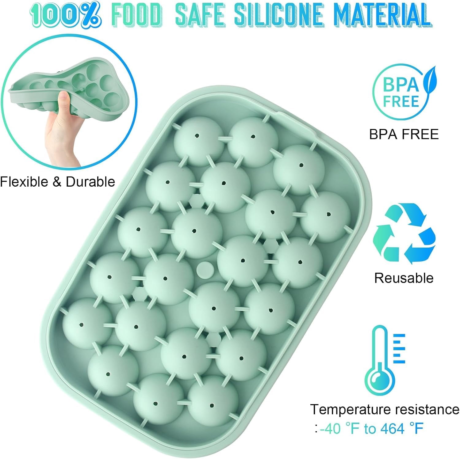 Ice Cube Tray  2 Pack Silicone Balls Maker With Lid Bpa Free Easy-release Trays For Freezer Diy Homemade Round Cubes Coffee (green)