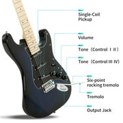 Glarry 22 Frets 6-Sting Basswood Electric Guitar w/ Bag for Adult,Deep Blue