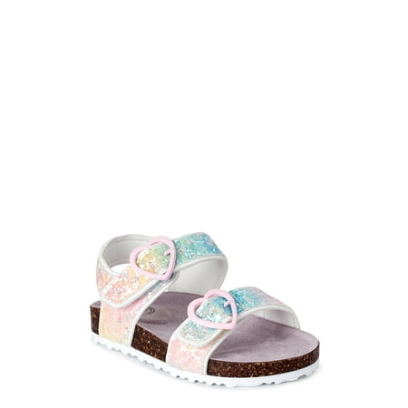 Wonder Nation Toddler Girls Rainbow Glitter Heart Buckle Sandals