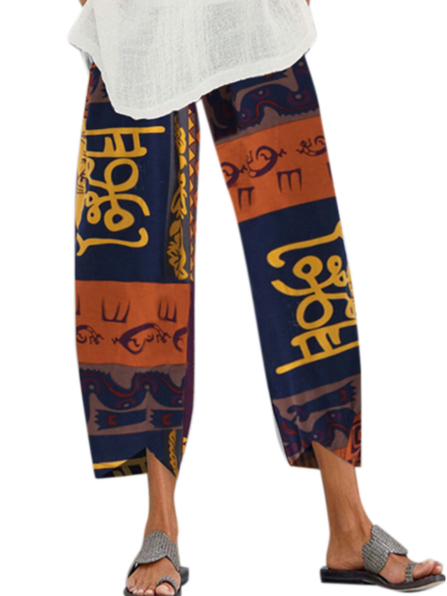 Lallc - Womens Summer Holiday Baggy Trousers Wide Leg Gypsy Boho Hippie ...