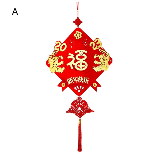 Chinese New Year Pendant Fu Character Red with Tassel Hanging Best Wishes Door Decoration Good Fortune Cartoon Rabbit Spring Festival Ornament for Home Decor