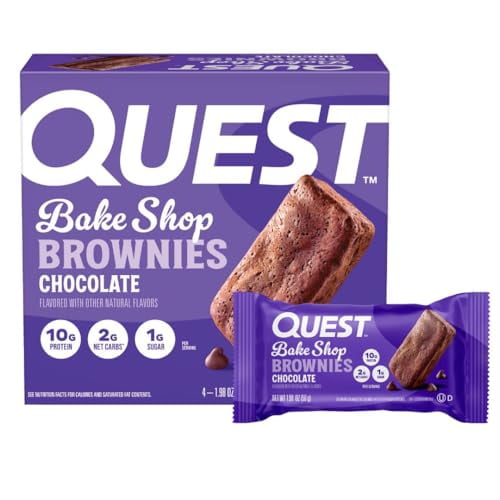 Quest Bake Shop, brownies de chocolate, 10 g de proteína, 2 g de carbohidratos netos, 1 g de azúcar, 4 unidades