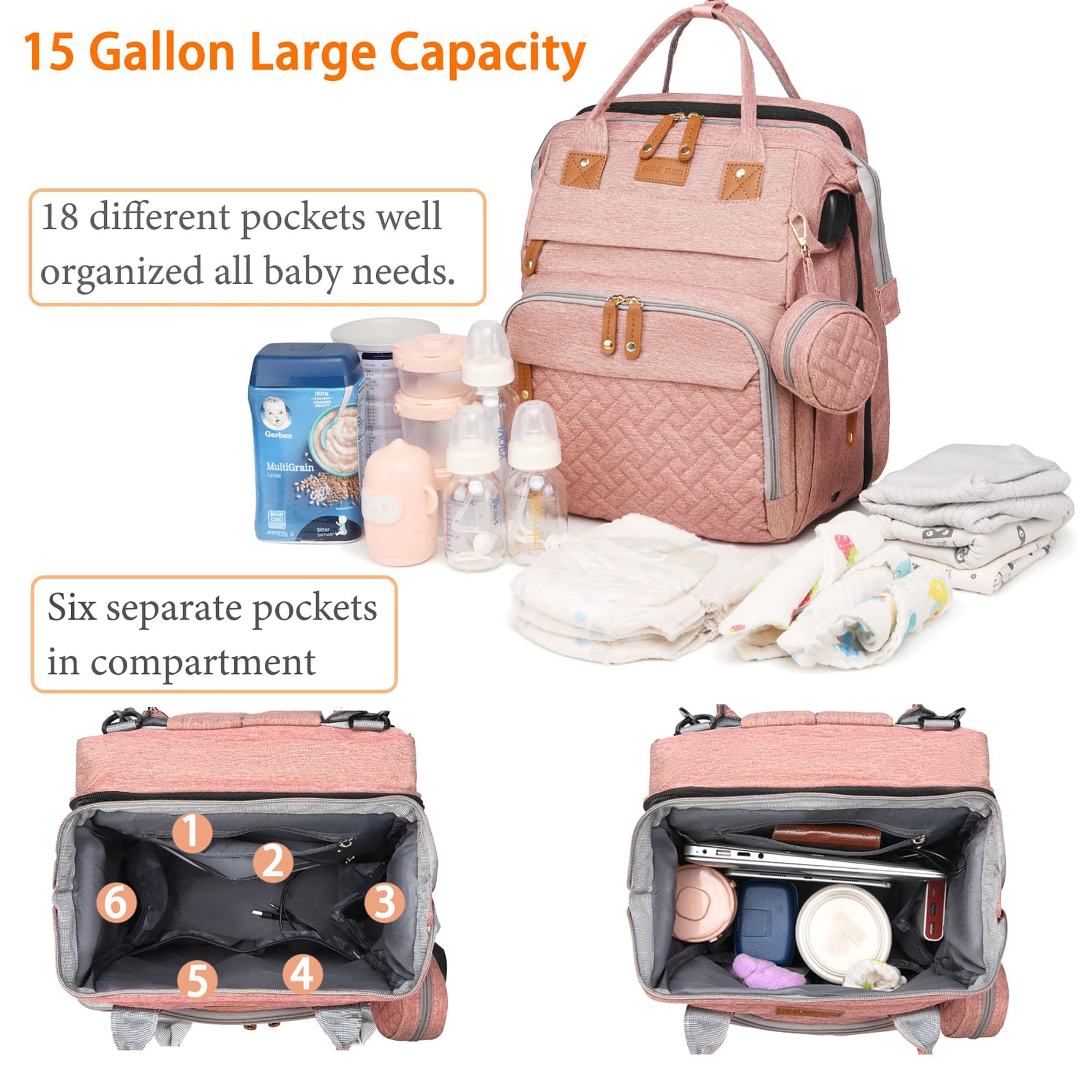 Baby Diaper Bag Backpack with Changing Station,Waterproof 30L Large Capacity Portable Travel Bag for Moms Dads,Insulated Milk Pocket &USB Charging Port