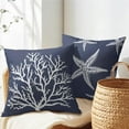 thumbnail image 5 of Summer Navy Blue Starfish Pillow Covers 20x20 Inch Set of 2 Beach Sea Coral Throw Pillowcase Cotton Linen Square Decorative Nautical Coastal Themed Cushion Cover for Sofa Bedroom Indoor Outdoor Party, 5 of 6