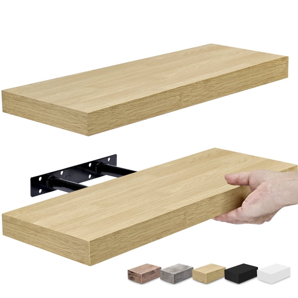 Sorbus Estante Flotante Rústico, Colección de Madera Sintética Negra, 2 Unidades