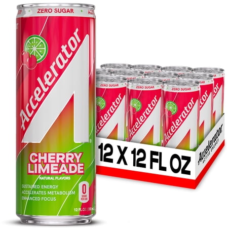 Accelerator Energy Drink, Cherry Limeade 12 fl oz can (12 pack), Zero Sugar, Sustained Energy from 100% Natural Caffeine (200mg from Green Coffee Bean & Green Tea extract)