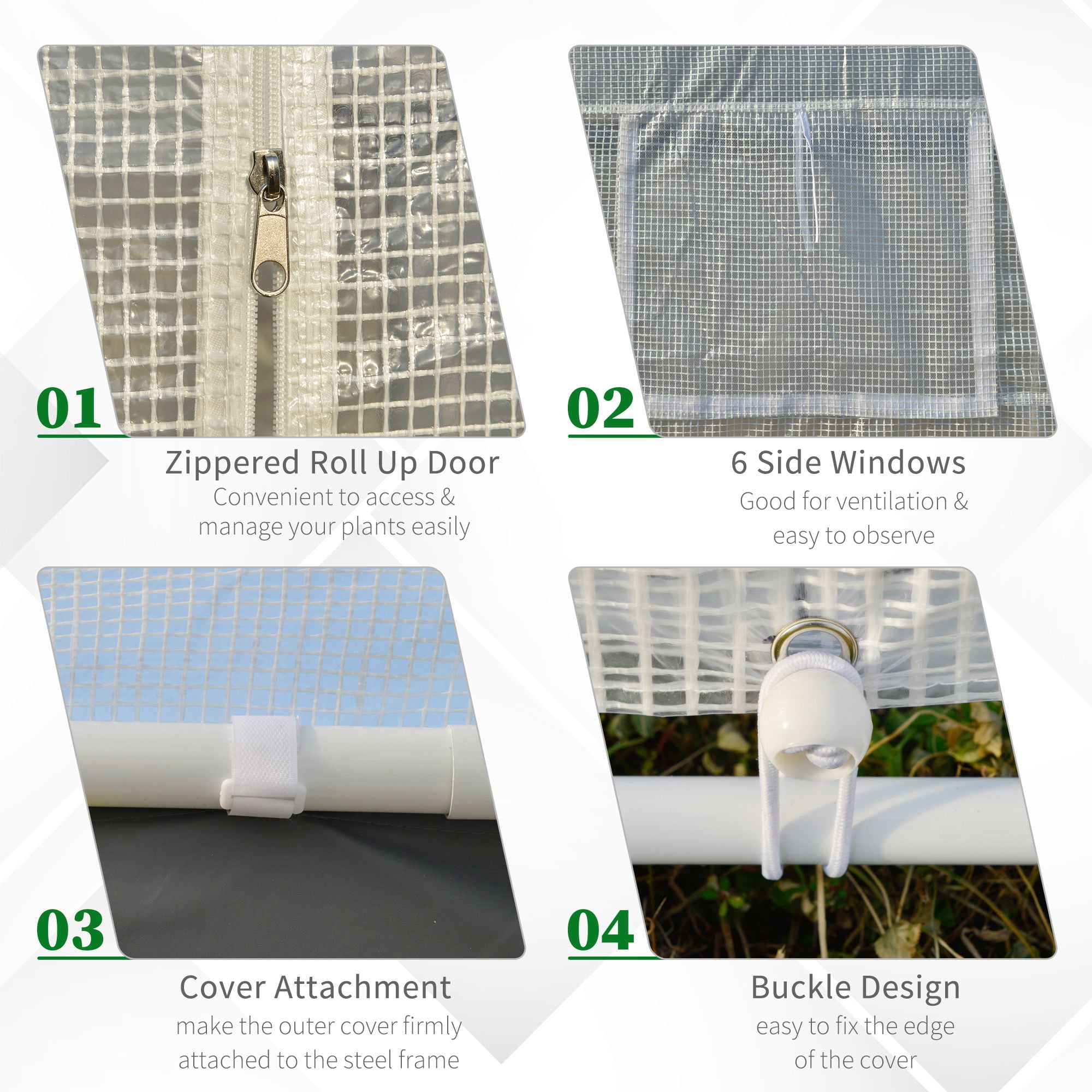 Outsunny 20' x 10' x 9' Walk-In Greenhouse, Outdoor Gardening Canopy with 6 Roll-up Windows, 2 Zippered Doors & Weather Cover, White