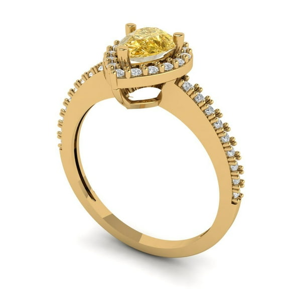 0.755 ct Pear Cut Simulated Yellow Diamond Solitaire with Accents Engagement Ring for Women in 18K Yellow Gold