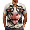 thumbnail image 2 of Men's 3D Graphic Shirts Short Sleeve Funny Animal Cow Print Quarter Zip Pullover Casual Summer Novelty Golf Tops Breathable Athletic T-Shirts for Men, 2 of 6