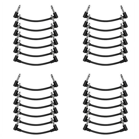24PCS 6 Inch Guitar Patch Cables, Black Guitar Pedal Cable Effect Cable Cord, 1/4 Inch Right Angle Guitar Patch Cable