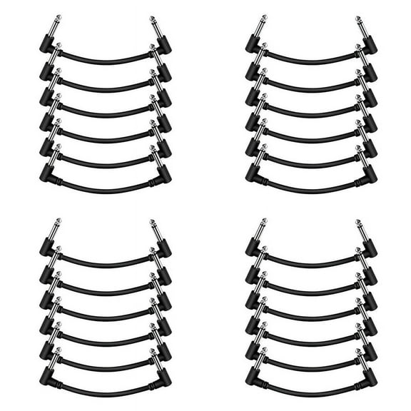 24PCS 6 Inch Guitar Patch Cables, Black Guitar Pedal Cable Effect Cable Cord, 1/4 Inch Right Angle Guitar Patch Cable