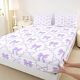 thumbnail image 4 of Erosebridal Dreamy Purple Bow Tie Full Size Sheets 4-Piece For Girls,Geometric Stripes Plaid Bed Sheets For Kids Teens, 4 of 5