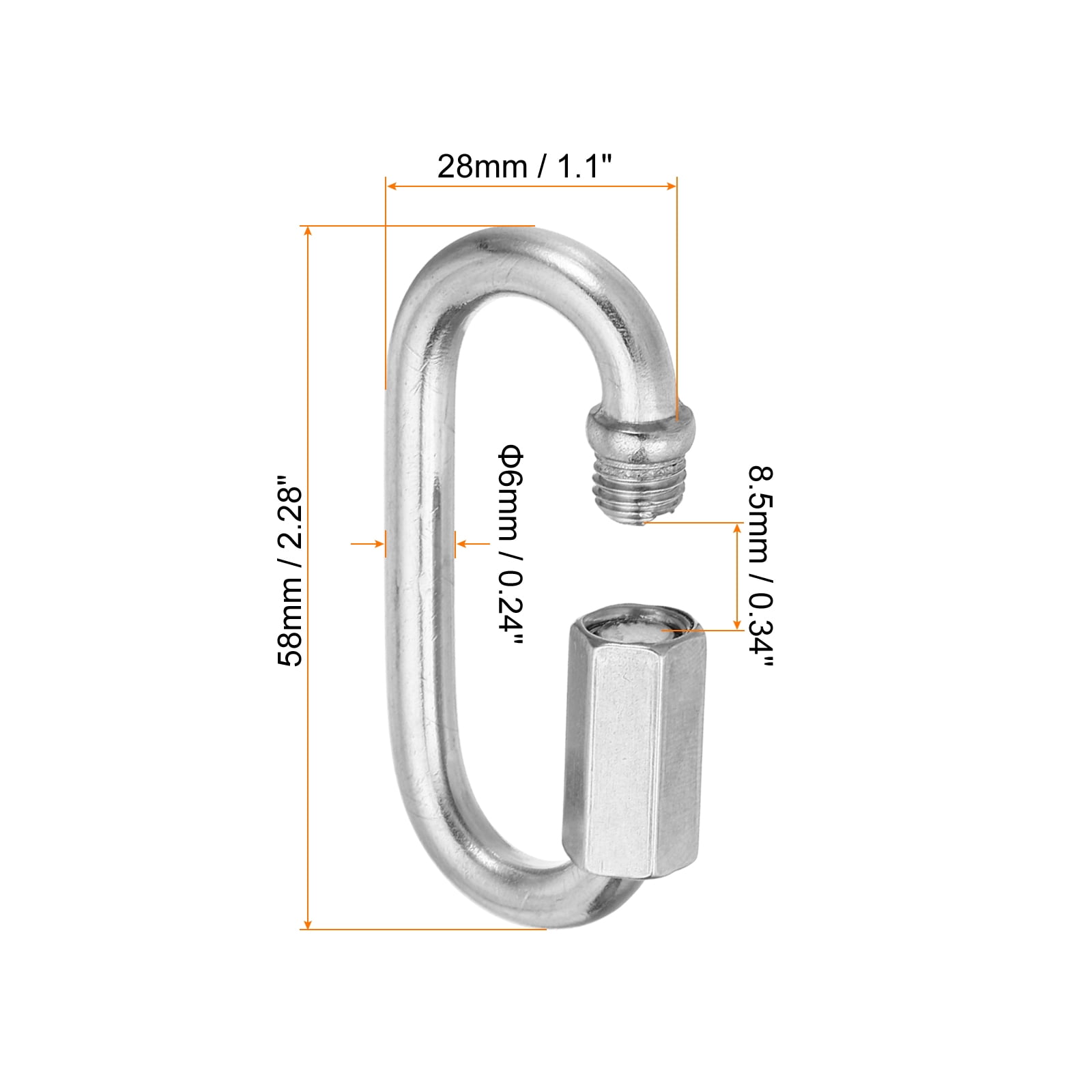 Uxcell 6mm 304 Stainless Steel Chain Quick Links Screw Locking Chain Connector Oval D Ring Hook Clips 882 Lbs 10 Pack