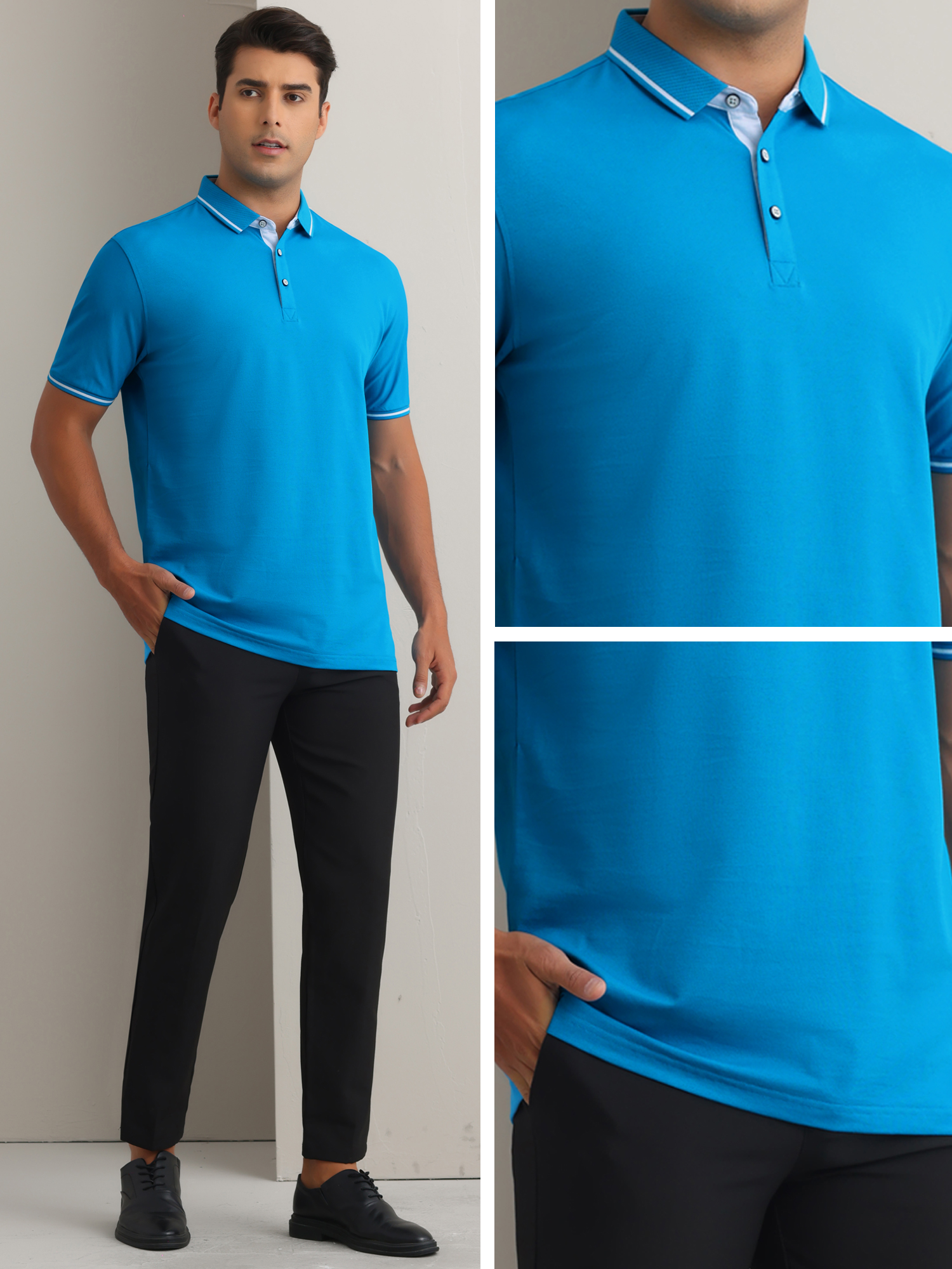 DARING DIVA Men's Polo Short Sleeves Classic Fit Business Summer Golf Shirt M Blue