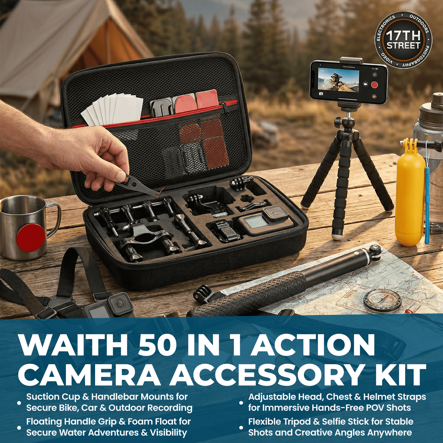 GoPro HERO13 Black Camera | Waterproof 5.3K60 Video & 27MP Photos Action Camera with Enduro Rechargeable Battery, Floating Handgrip, 64GB microSD Card, and 50-in-1 Camera Accessory Kit - Bundle Set