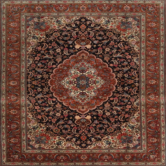 Ahgly Company Machine Washable Indoor Square Traditional Deep Red Area Rugs, 7' Square