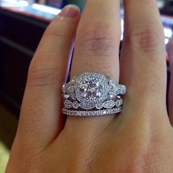 Wedding Ring Set Cubic Zircon Simulated Diamond Wedding Engagement Proposal Ring