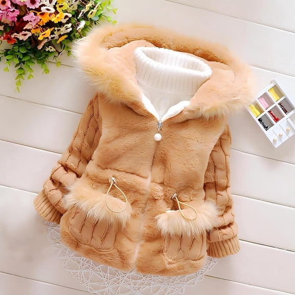 CPNG Girl Winter Dress Coats Knited Fur Outerwear Coats Snowsuit Clothing Warm Fleece Lined Lightweight Parka Snow Puffer Down Jacket with Hooded
