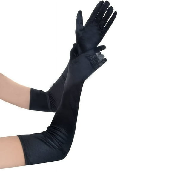 Nvzi -b Classic Adult Size Long Opera Length Satin Gloves 21.7"（Black）