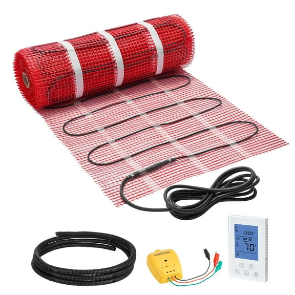 KFFKFF 90 sqft Self-Adhesive Electric Floor Heating Mat System, 120V Radiant Heating with Smart Thermostat and Alarm, Simple Installation for Tile, Stone, and Vinyl