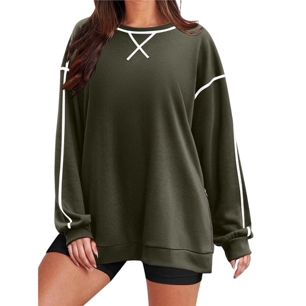 Sudaderas de Mujer de Larga, Cuello Redondo, Estilo Pullover, Ideales para Otoño e Invierno. con Cremallera Lateral, Perfectas para Salir. Verde S