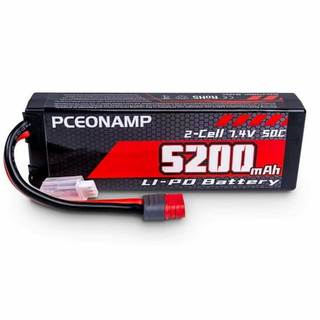 PCEONAMP 7.4V Lipo Battery 2S 50C 5200mAh Lipo Hard Case with T plug for RC Car Trucks 1/7 1/8 1/10 RC Vehicles