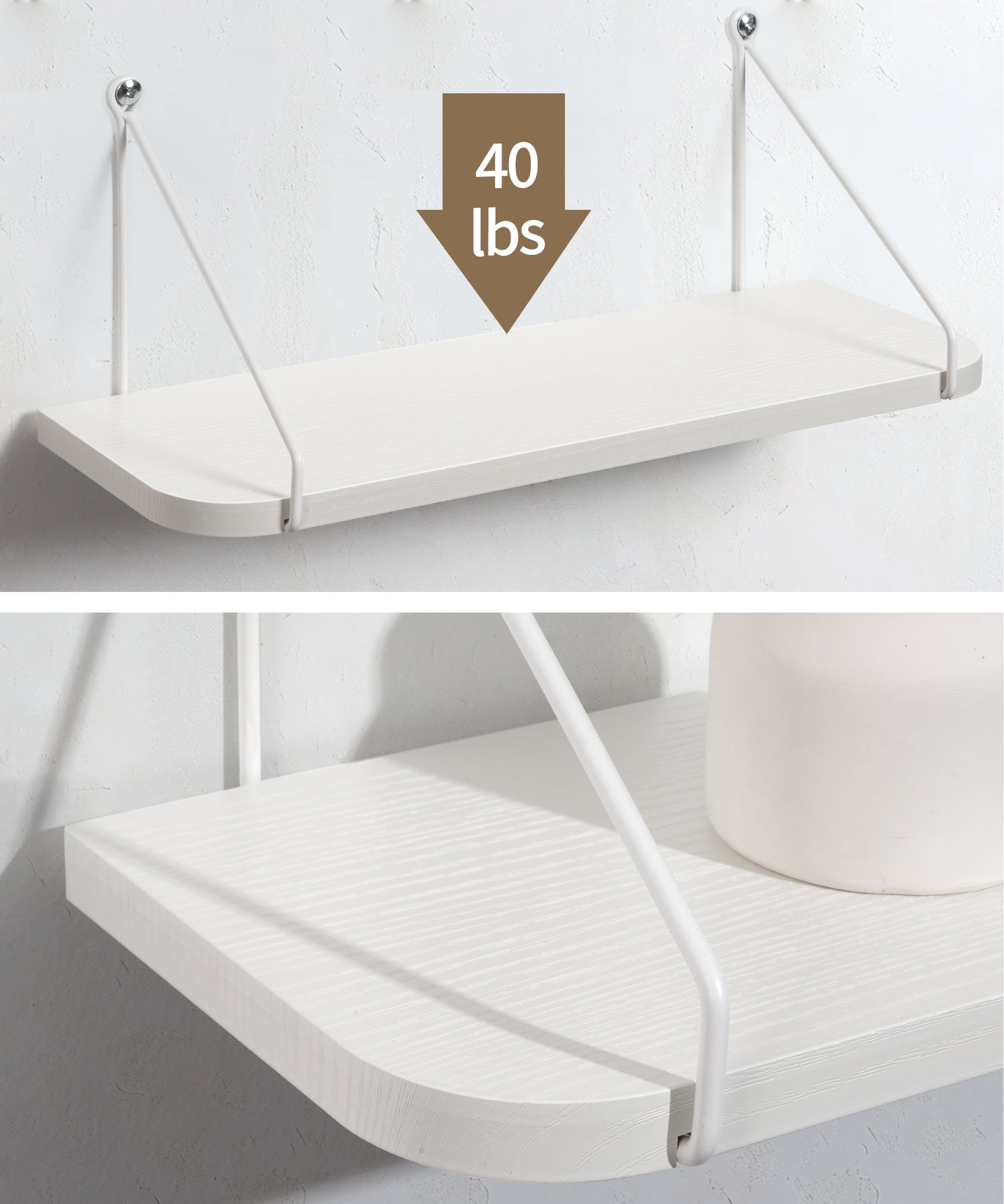 Sumgar Floating Shelves Bathroom 16in White Hanging Shelf Set of 2 for Room Wall or Over Toilet, Modern Storage Shelving Display Organizer for Bedroom