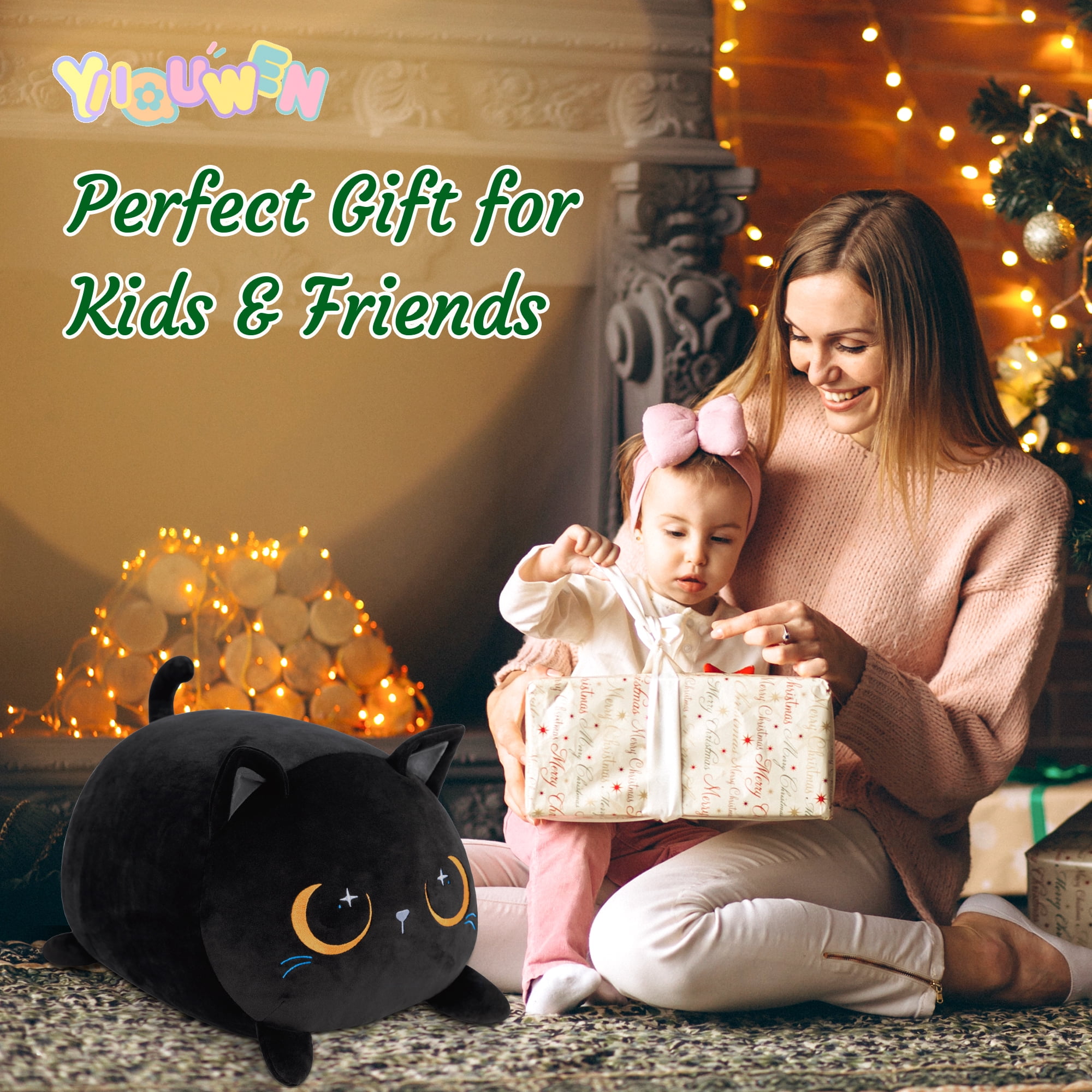 5Pcs Black Cat Stuffed Animal, Cats Mommy Plush Toy Set with 4 Baby, Soft Pillow, Christmas, Thanksgiving, Birthday Gift for Girls Boys Kids Decor