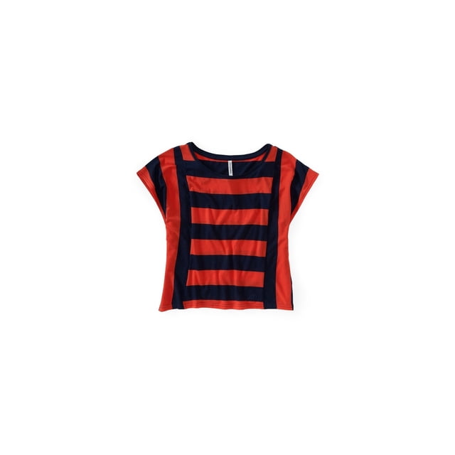 Aeropostale - Playera gráfica con rayas verticales horizontales para mujer, naranja, extra pequeña