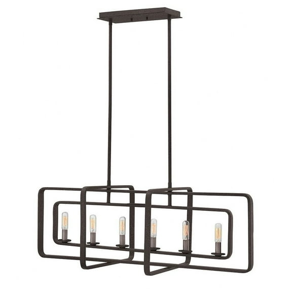 4815DZ-Hinkley Lighting-Quentin - 6 Light Linear Chandelier in Mid-Century Modern-Industrial Style - 36 Inches Wide by 13 Inches High-Aged Zinc Finish