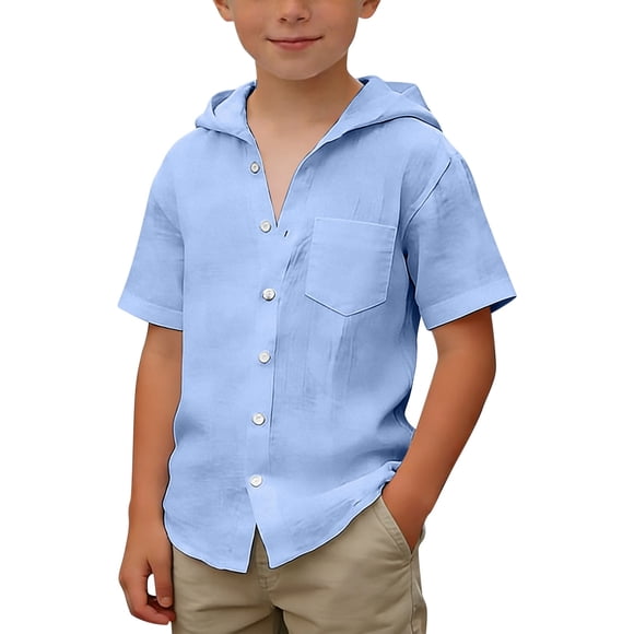 PMVFHDE Cardigan Décontracté à Manches Courtes pour Garçons, Manteau Léger avec Poches pour Enfants et Jeunes, Bleu, 7-8 Ans